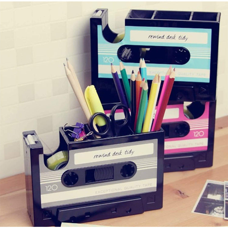 Pink Cassette Tape Dispenser pen and Pencil Holder