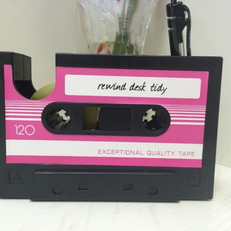 Pink Cassette Tape Dispenser pen and Pencil Holder