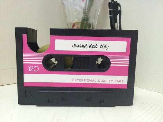 Pink Cassette Tape Dispenser pen and Pencil Holder